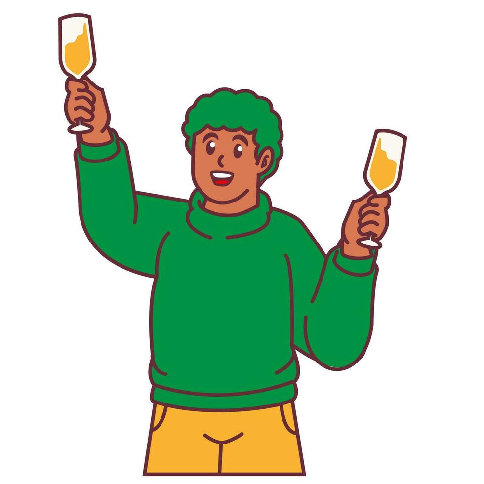 ein Mann feiern Party und halten Glas von Champagner vektor