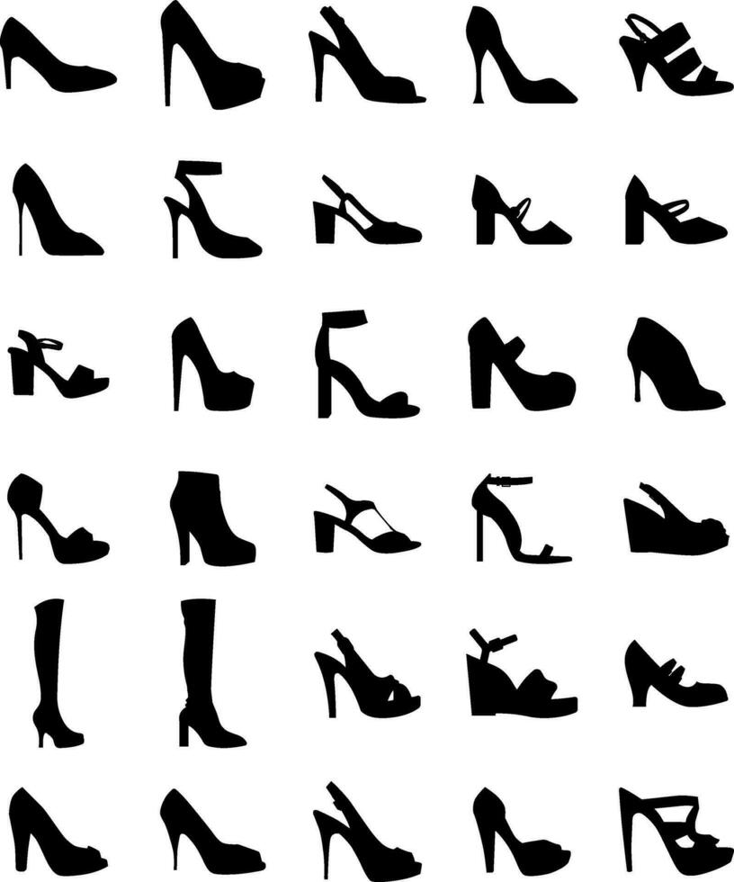 einstellen Sammlungen schwarz hoch Absätze Silhouette Symbol. Frauen Schuhe Logo Design Vektor Illustration