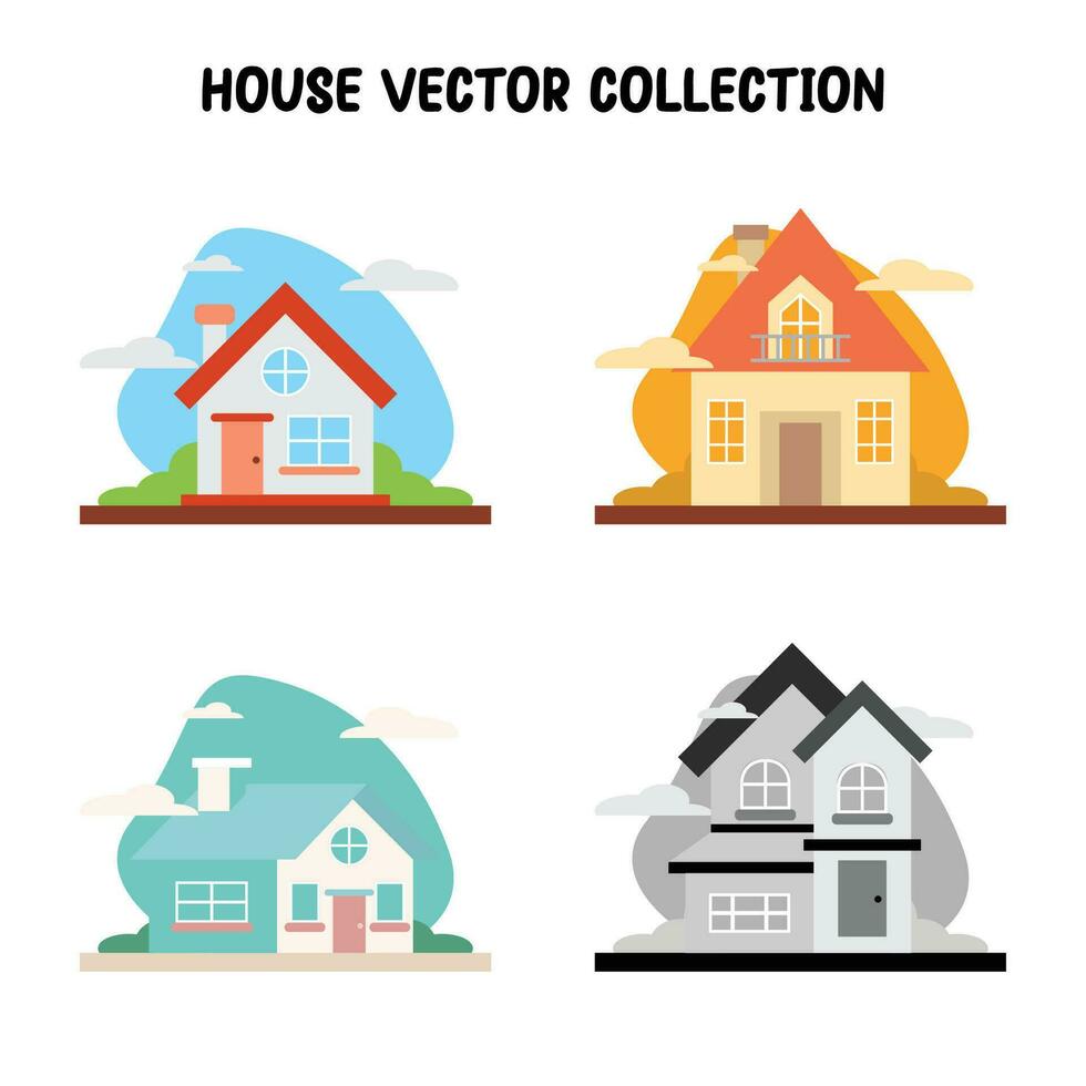 hus vektor premie platt stil uppsättning av fyra i annorlunda färger