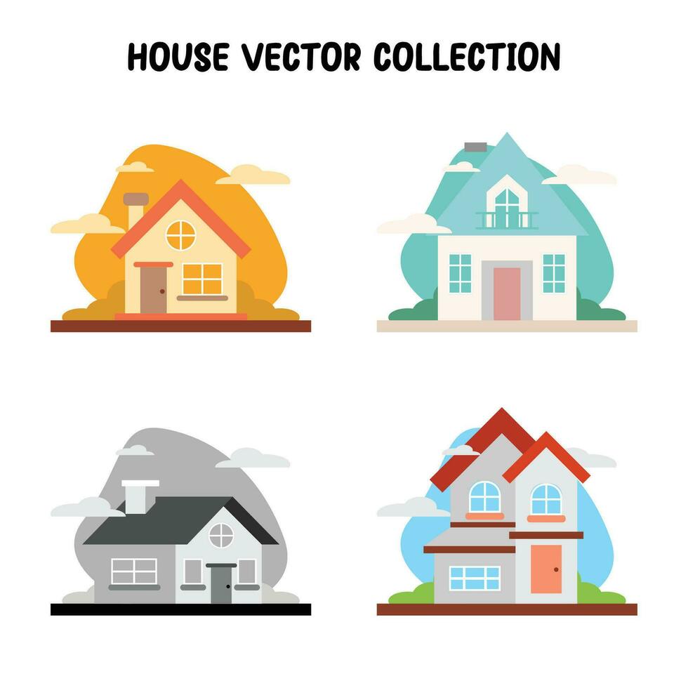 hus vektor premie platt stil uppsättning av fyra i annorlunda färger illustration