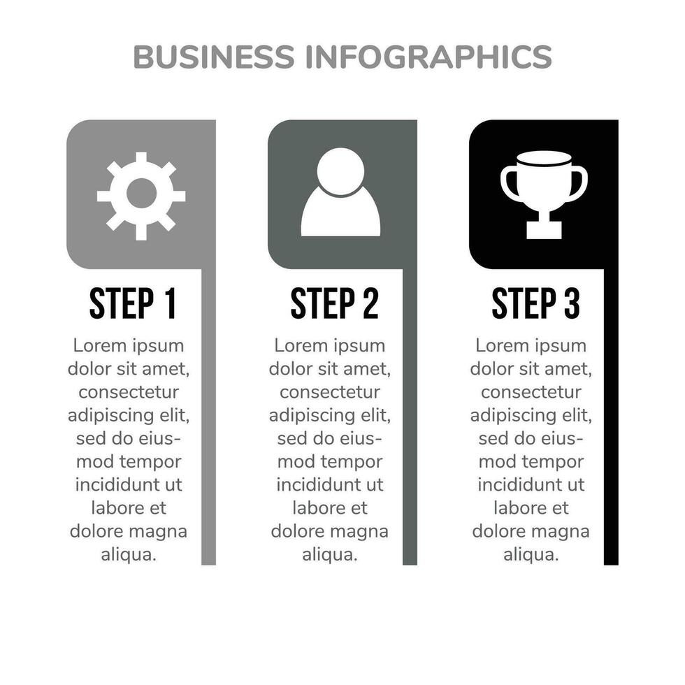 3 kreativ steg för företag infographics design i svartvit vektor