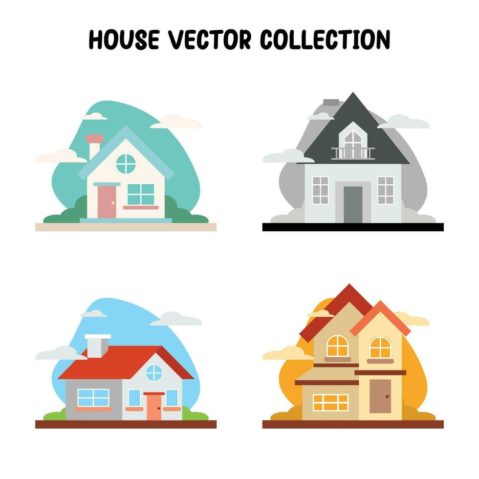 Haus Vektor Prämie eben Stil einstellen von vier im anders Farben Grafik