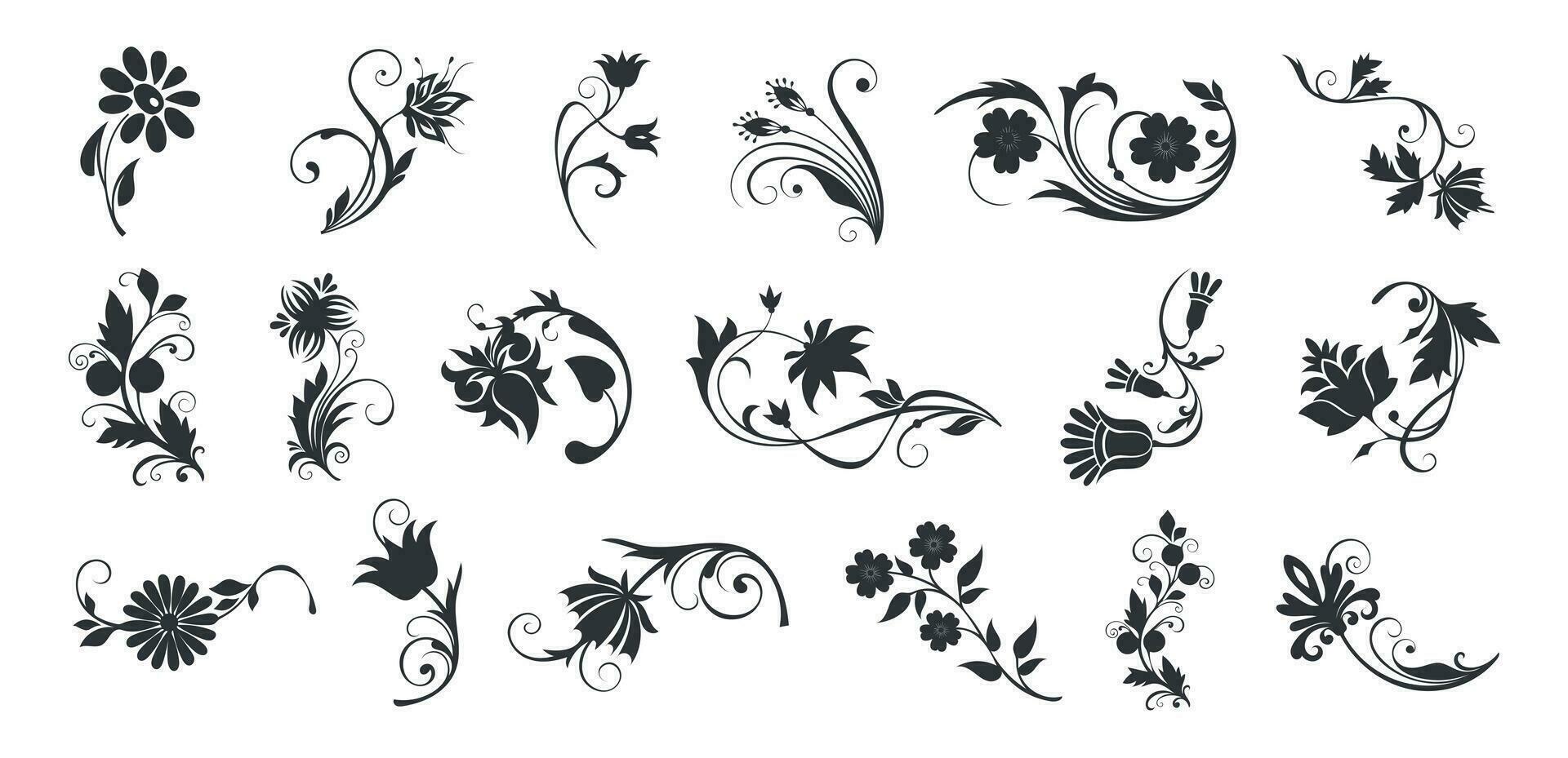 styling daisy blommig och blomma silhuetter dekorativ av vektor ikon uppsättning samling