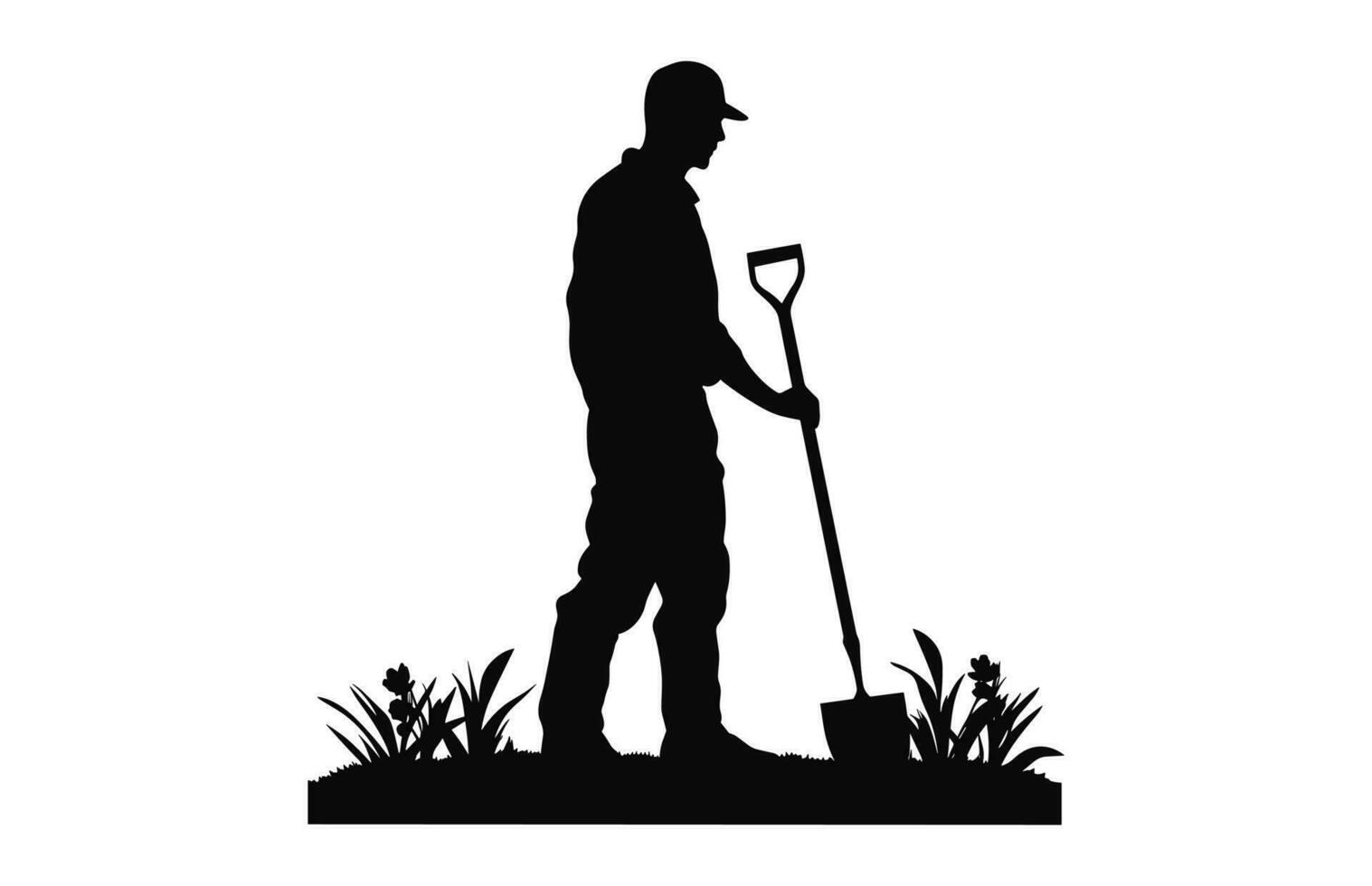 ein Gartenarbeit Silhouette, ein Gärtner schwarz Vektor isoliert auf ein Weiß Hintergrund