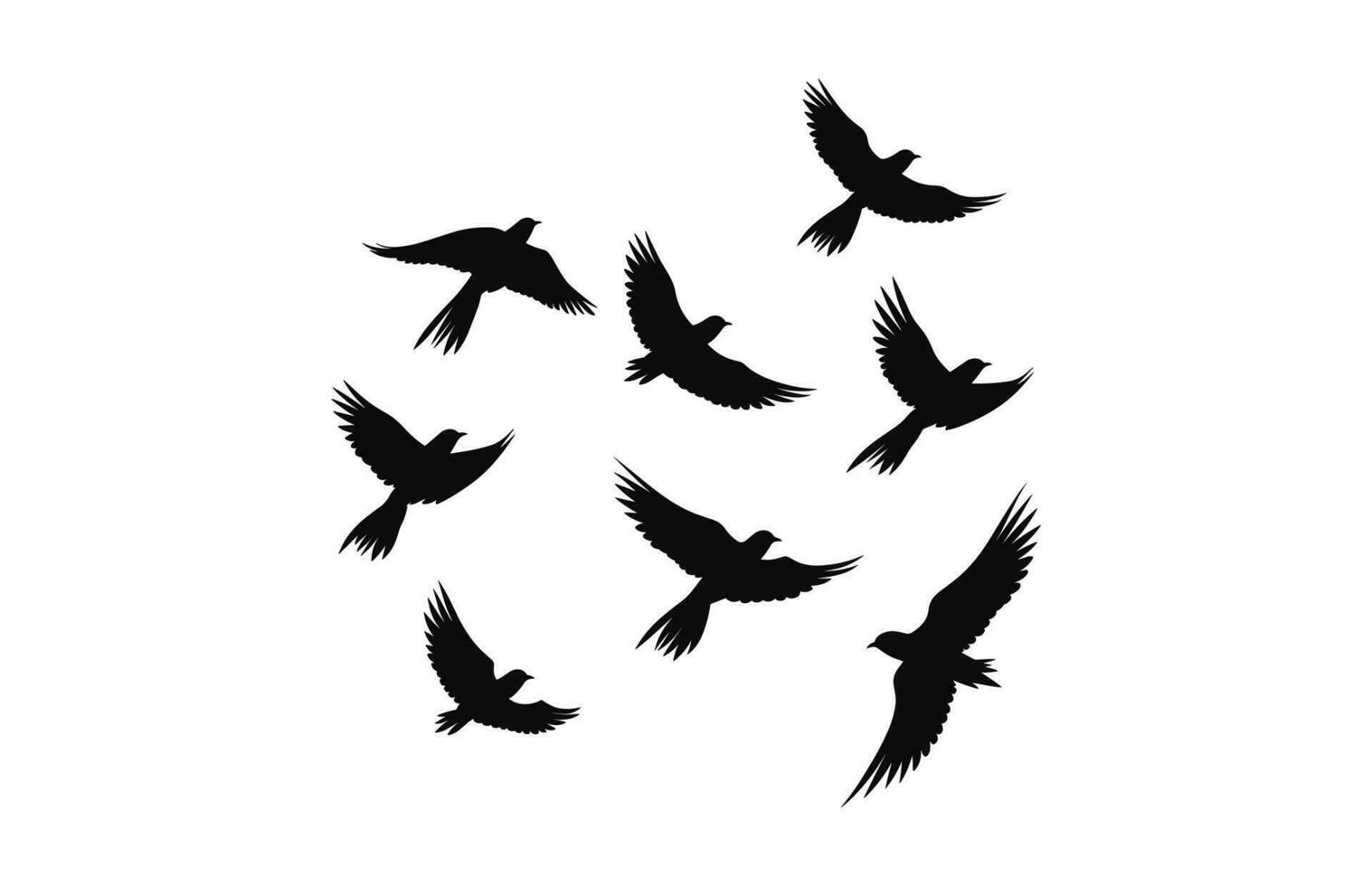 ein Herde von Vögel Silhouette isoliert auf ein Weiß Hintergrund, fliegend Vögel schwarz Vektor