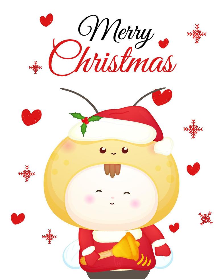 söt baby santa kostym för god jul kort illustration premium vektor