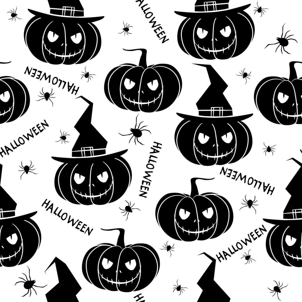 nahtloses Halloween-Muster. unheimliche Kürbisse und Spinnen. vektor