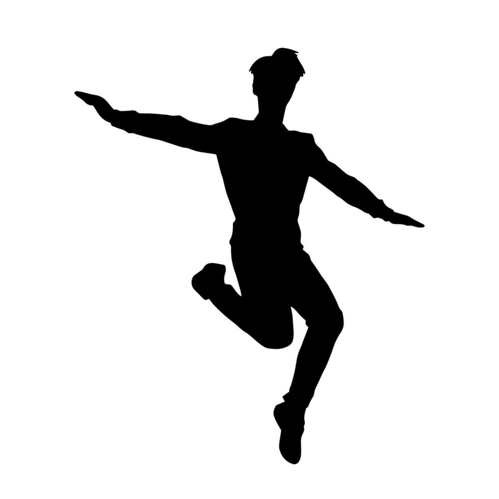 Silhouette von ein männlich Tänzer im Aktion Pose. Silhouette von ein schlank Mann im Tanzen Pose. vektor