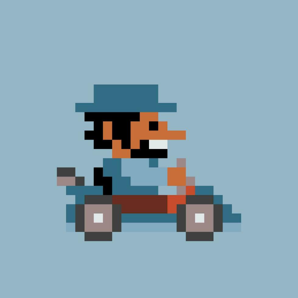 Pixel Kunst von ein Mann Fahren ein Kart vektor