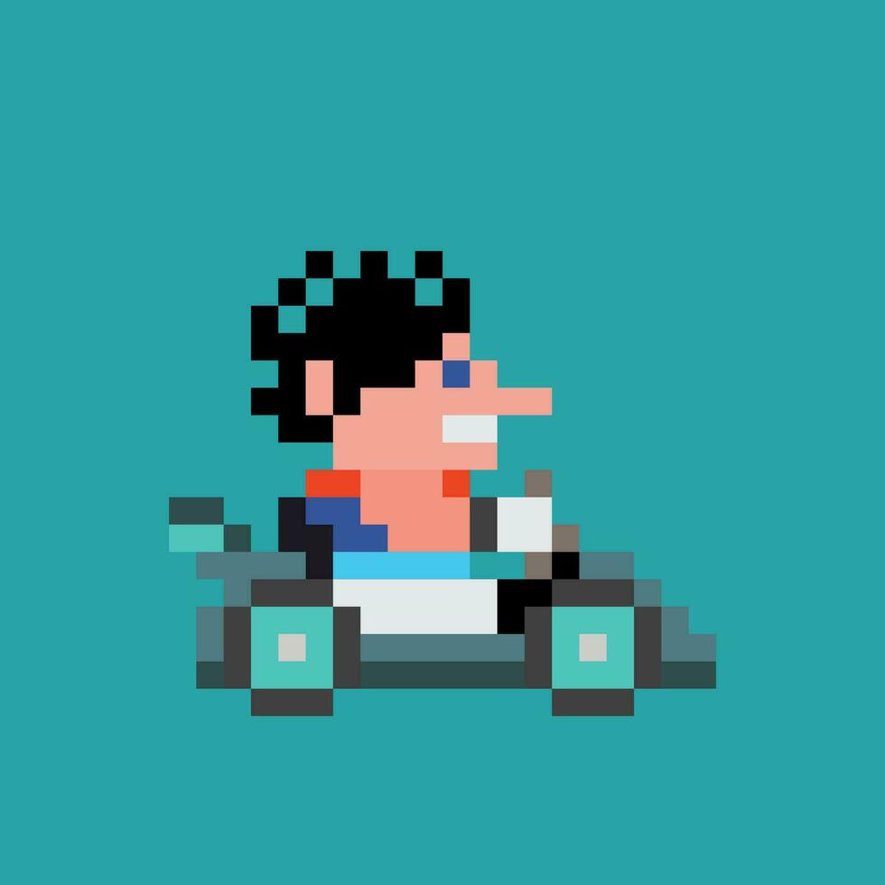 Pixel Kunst von ein Mann Fahren ein Kart vektor