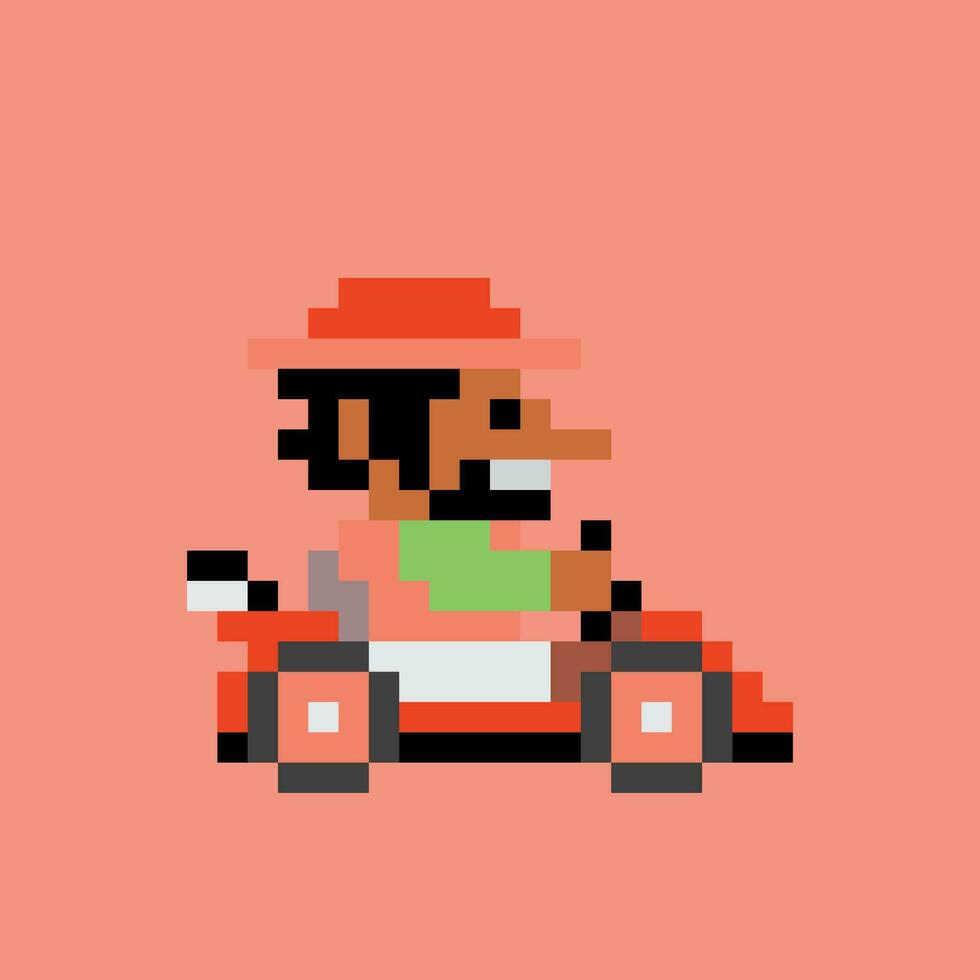 Pixel Kunst von ein Mann Fahren ein Kart vektor