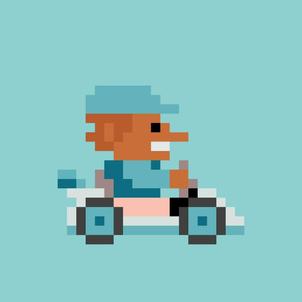 Pixel Kunst von ein Mann Fahren ein Kart vektor