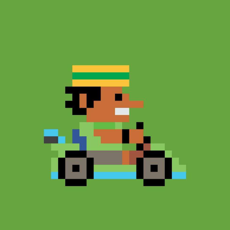 Pixel Kunst von ein Mann Fahren ein Kart vektor