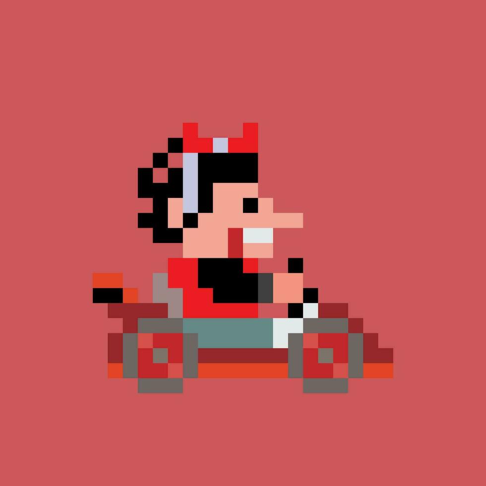 Pixel Kunst von ein Mann Fahren ein Kart vektor