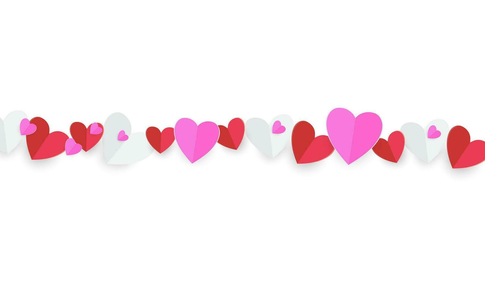 röd hjärta, rosa och vit papper skära flygande ram till design för hjärtans dag design, hjärta form av vektor illustration