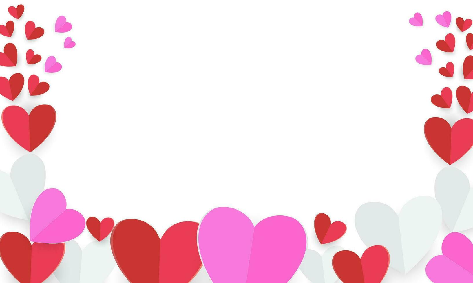 röd hjärta, rosa och vit papper skära flygande ram till design för hjärtans dag design, hjärta form av vektor illustration