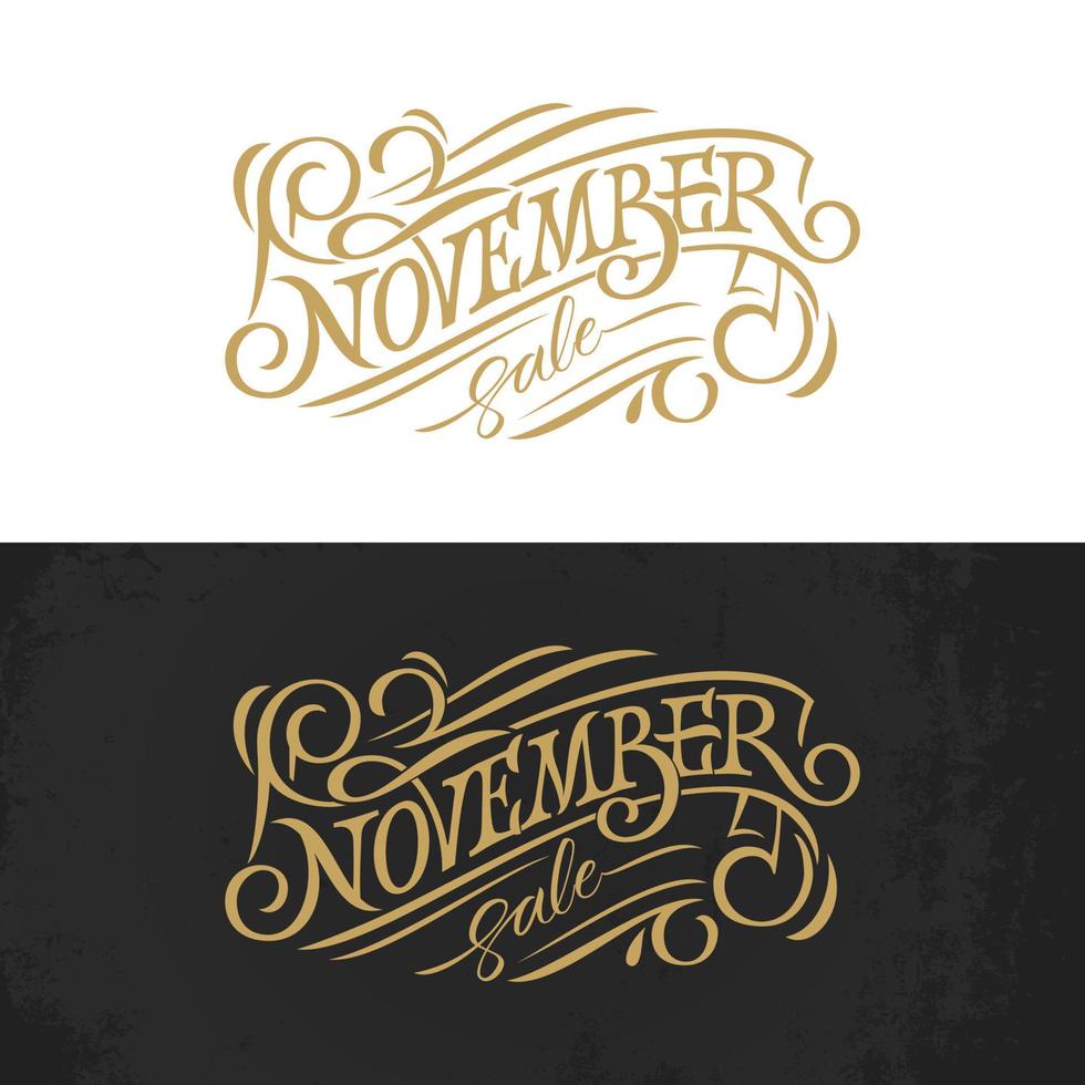 November Vintage Typografie. goldener Schriftzug auf weißem und schwarzem Hintergrund. Vektorvorlage für Banner, Grußkarten, Poster, Druckdesign. Banner im Retro-Stil. vektor