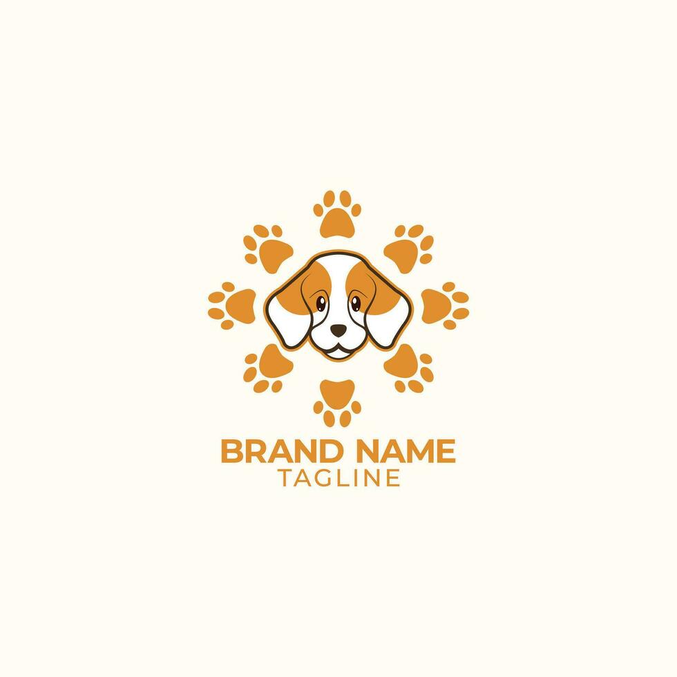 Lycklig hund logotyp med Tass vektor