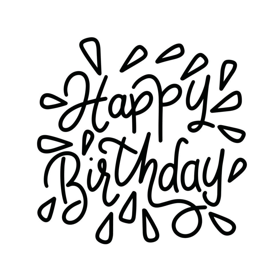 Lycklig födelsedag handstil inskrift. begrepp Lycklig födelsedag text baner fyrkant sammansättning. hand dragen vektor konst.