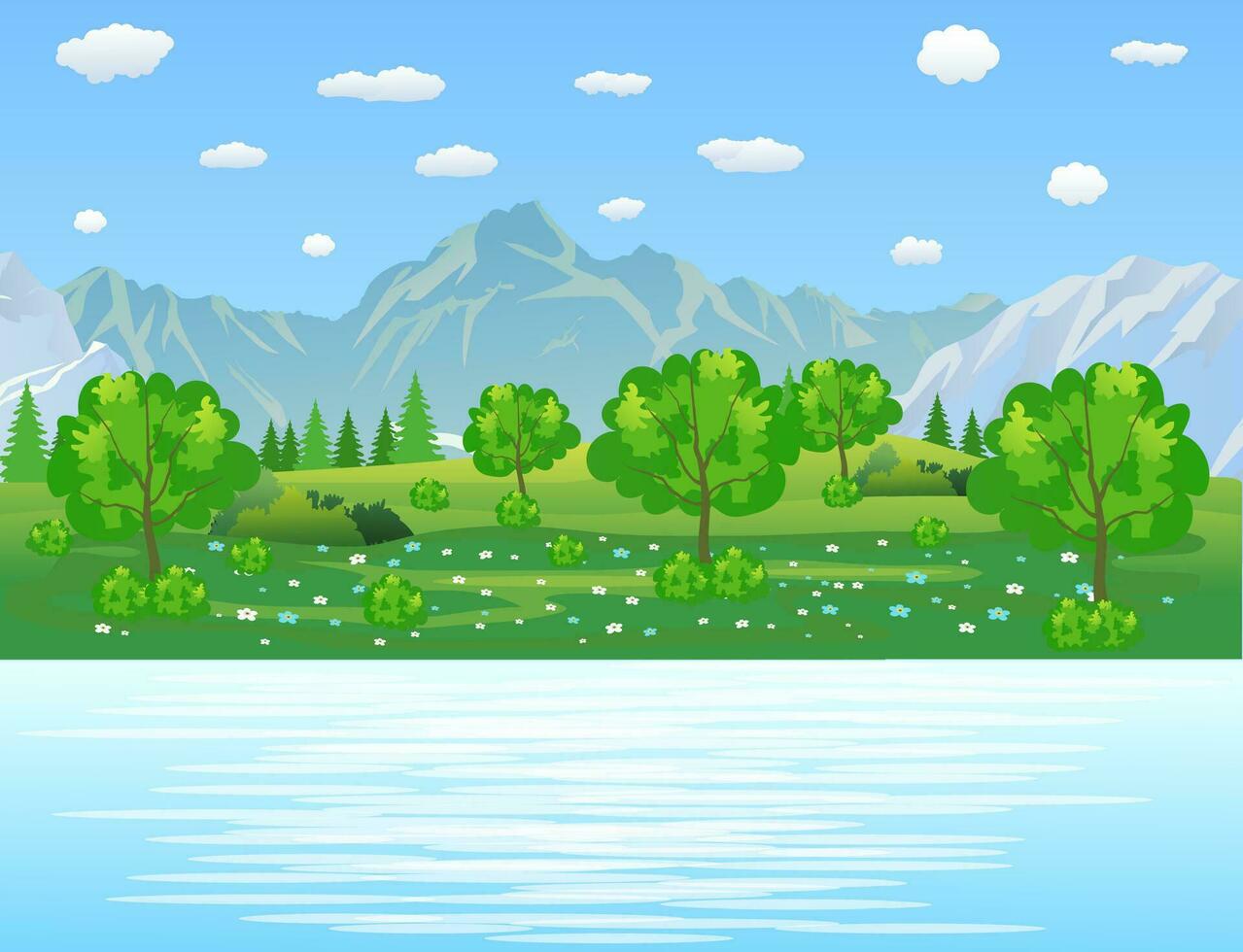 Sommer- Landschaft mit Wiesen und Berge vektor