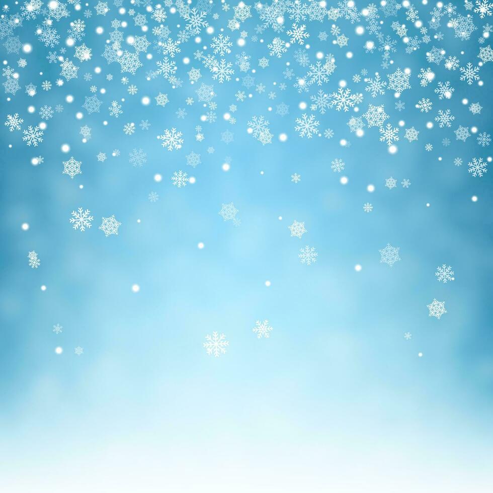 fliegend Schneeflocken auf Blau Hintergrund. vektor