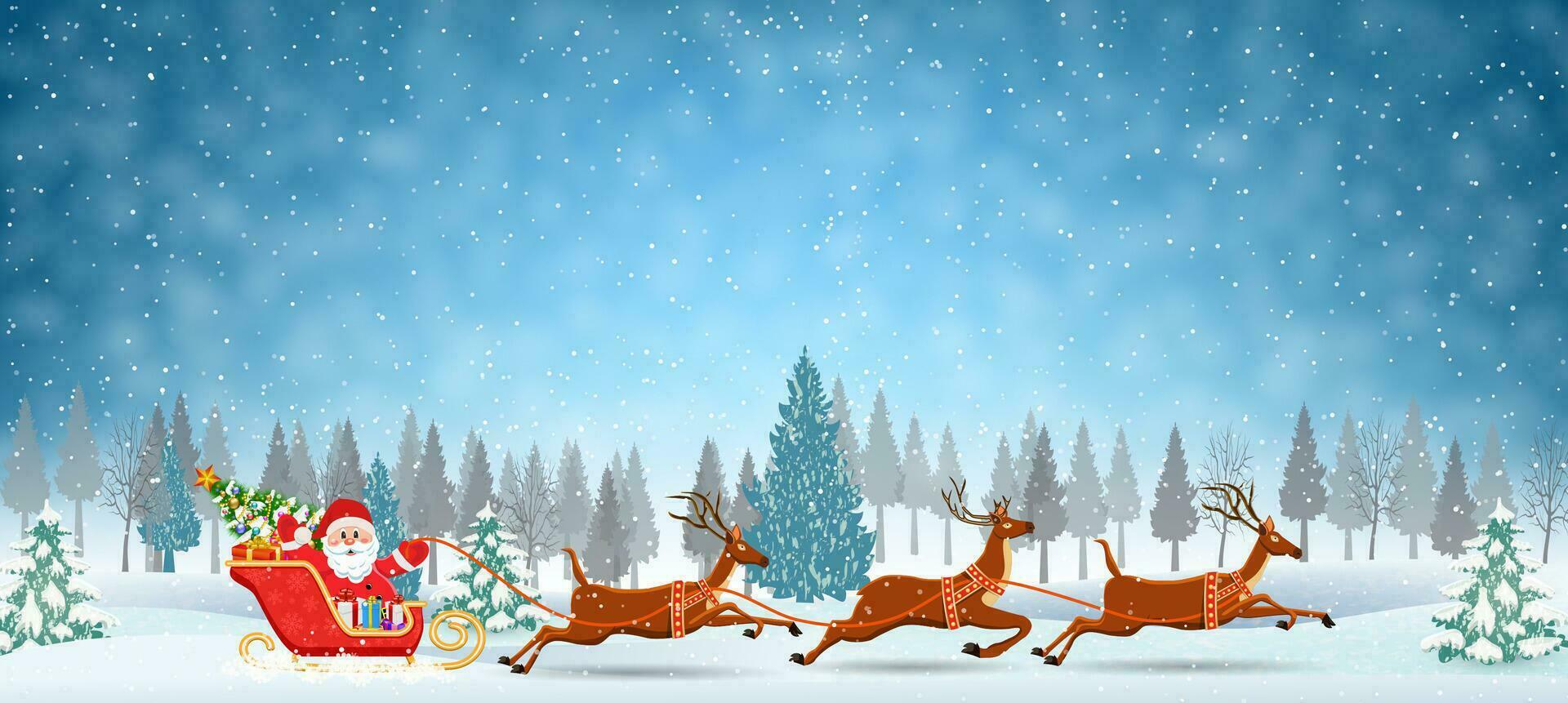 Illustration von Santa und Rentier auf das Schnee vektor