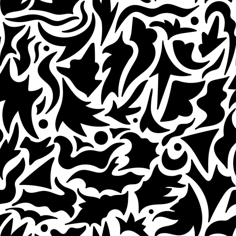 abstrakt annorlunda hand dragen former sömlös mönster. svart former på vit bakgrund. vektor illustration