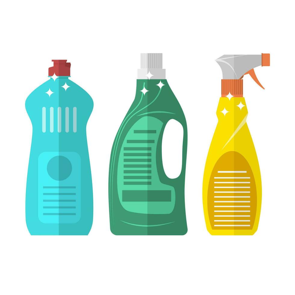hushåll kemi rengöring plast flaskor vektor