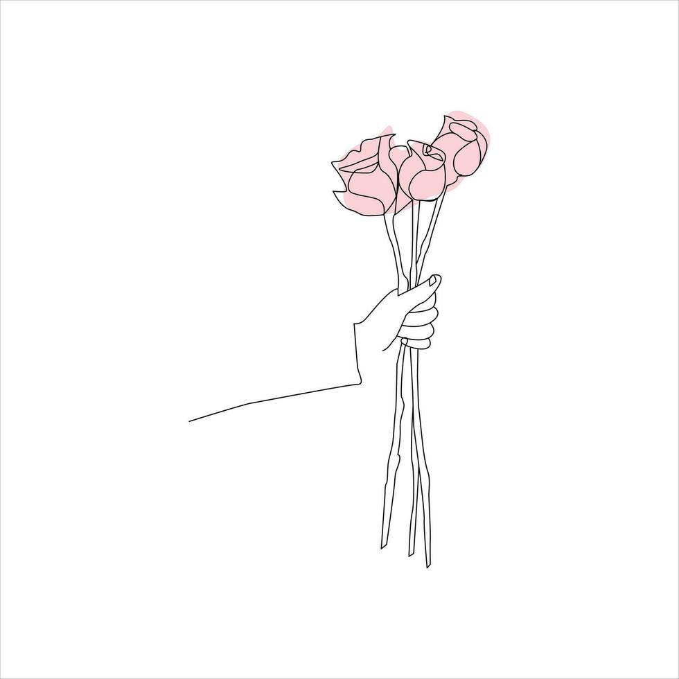 Rose Blume kontinuierlich Linie Zeichnung von ein Hand halten. schön Rose Blume einfach Linie Kunst mit aktiv streicheln vektor