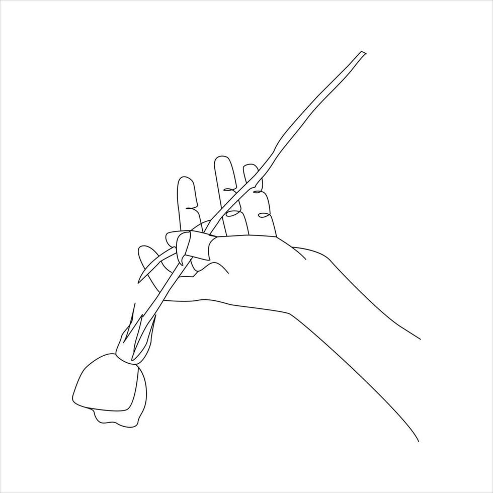 reste sig blomma kontinuerlig linje teckning av en hand innehav. skön reste sig blomma enkel linje konst med aktiva stryka vektor