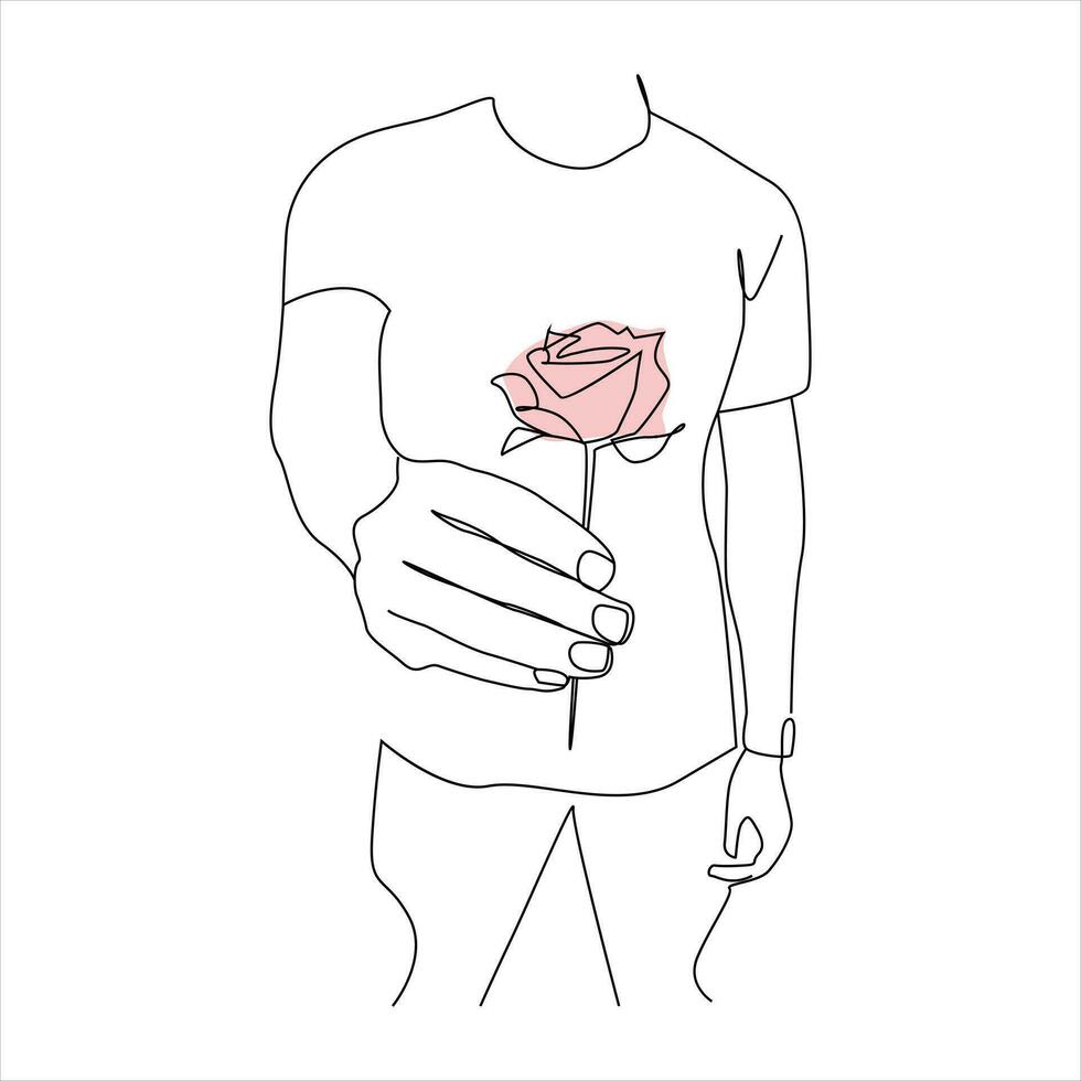 Rose Blume kontinuierlich Linie Zeichnung von ein Hand halten. schön Rose Blume einfach Linie Kunst mit aktiv streicheln vektor