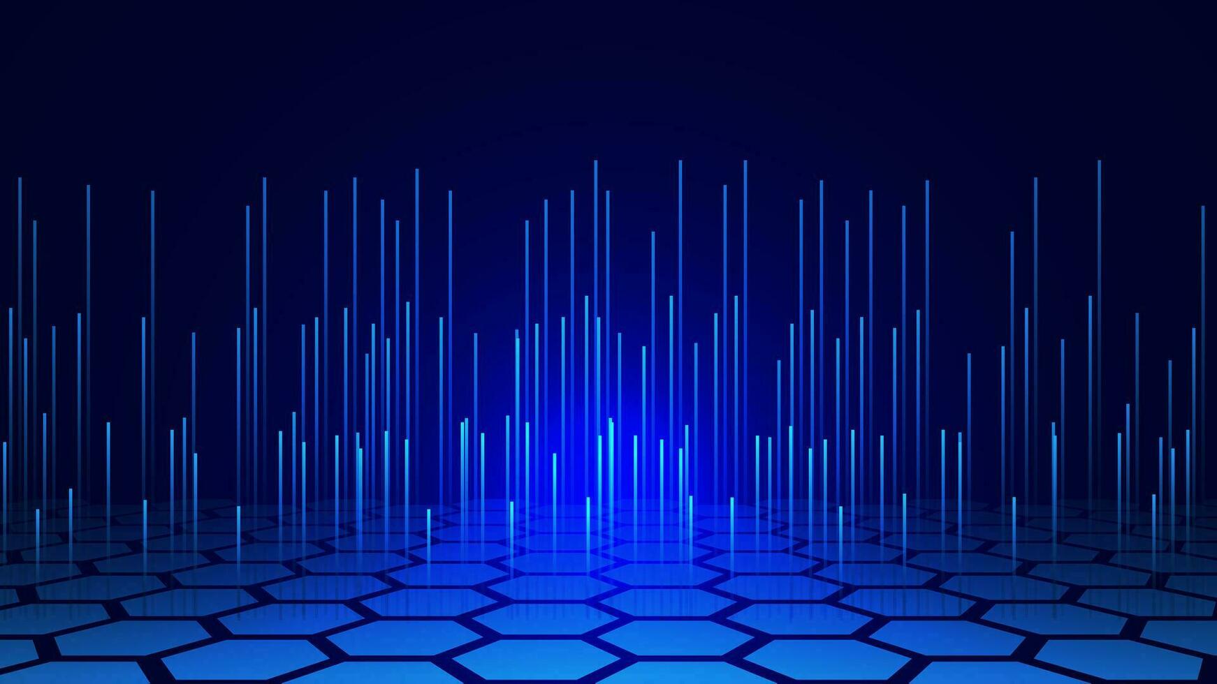 abstrakt glühend Linie mit Perspektive Sechsecke zum hoch Geschwindigkeit Internet Verbindung und Digital Daten Transfer Konzept Hintergrund. Vektor Illustration.