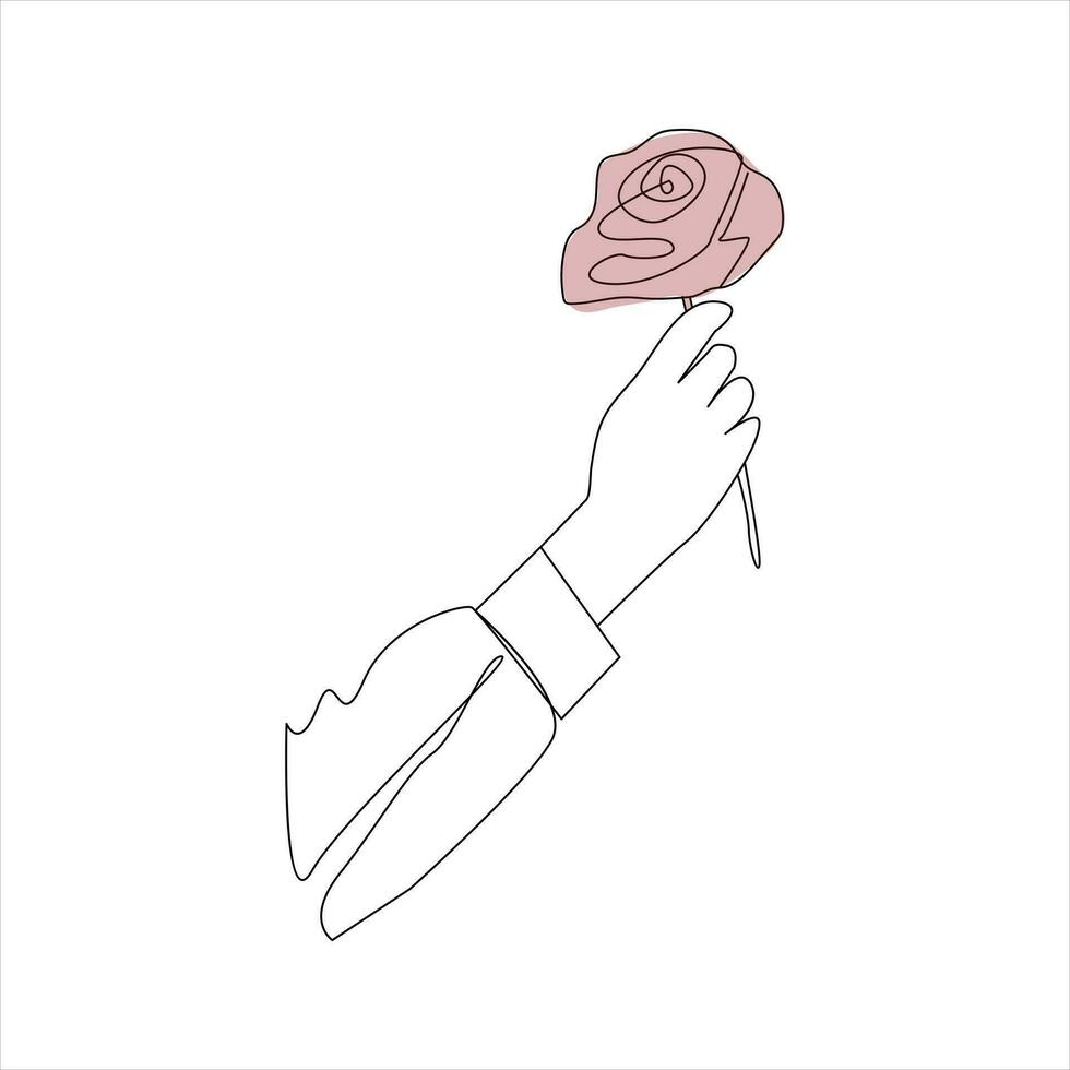 reste sig blomma kontinuerlig linje teckning av en hand innehav. skön reste sig blomma enkel linje konst med aktiva stryka vektor