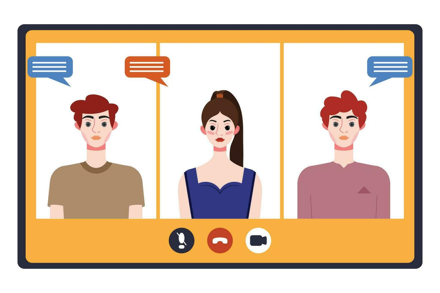 Video Konferenz Konzept. Menschen Avatare auf Computer Bildschirm. Vektor Illustration