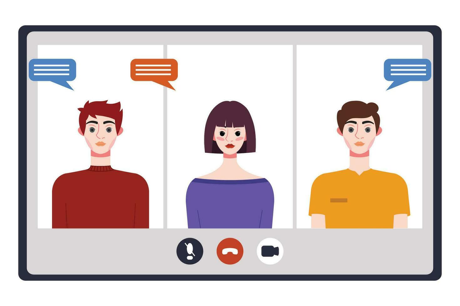 Video Konferenz Konzept. Menschen Avatare auf Computer Bildschirm. Vektor Illustration