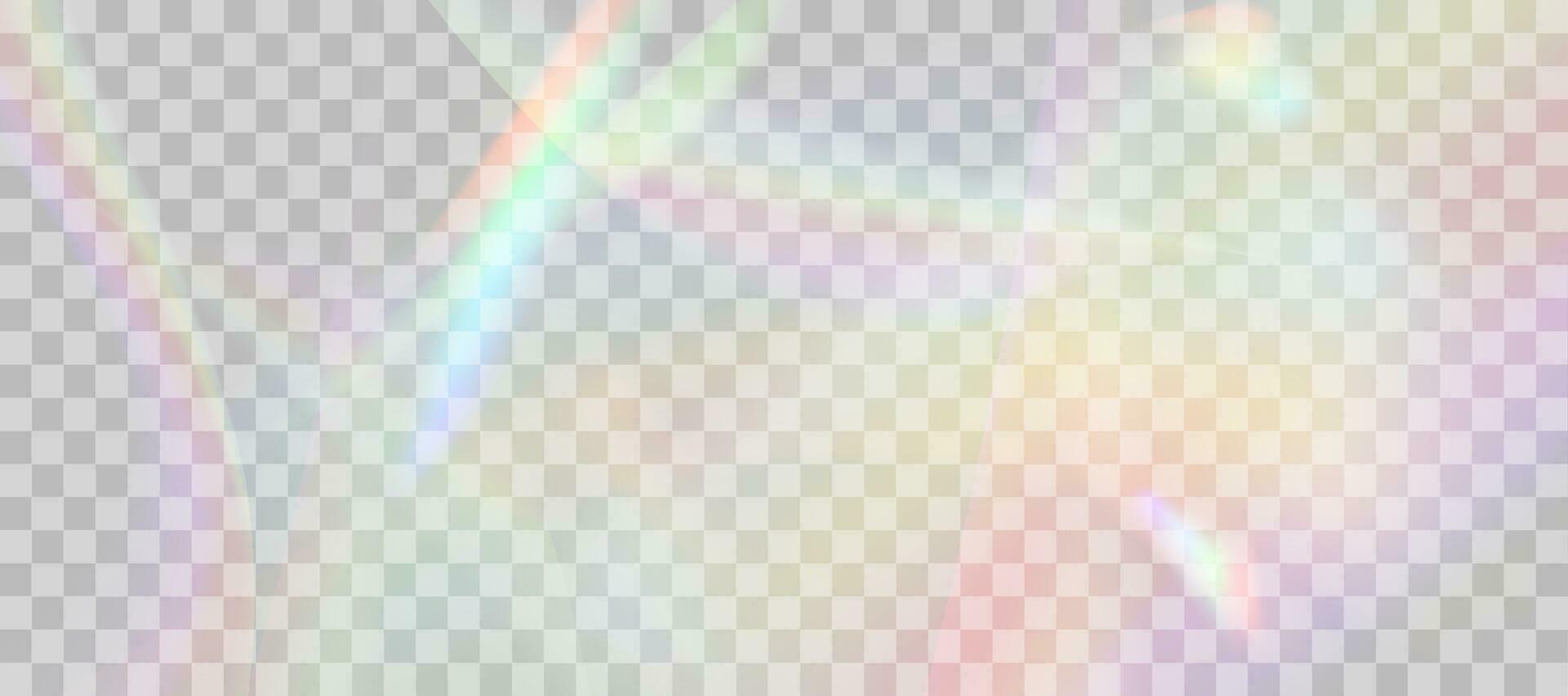 verschwommen Regenbogen Brechung Overlay Wirkung. Licht Linse Prisma Wirkung. holographisch Betrachtung, Kristall Fackel Leck Schatten überlagern. Vektor abstrakt Illustration.