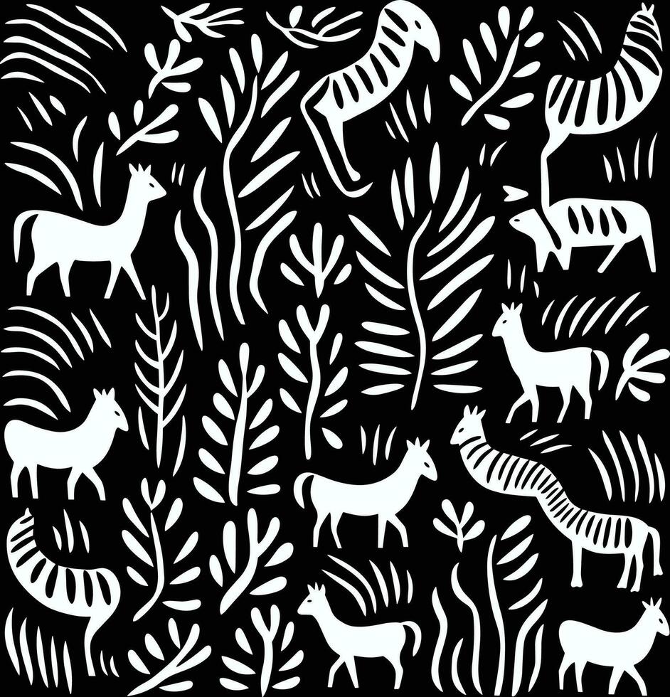schwarz und Weiß Hintergrund mit viele von körnig Weiß Schlaganfälle für, im das Stil von Tier Motive, glatt und stilisiert vektor
