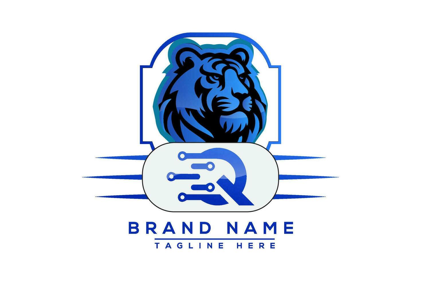 q Tiger Logo Blau Design. Vektor Logo Design zum Geschäft.