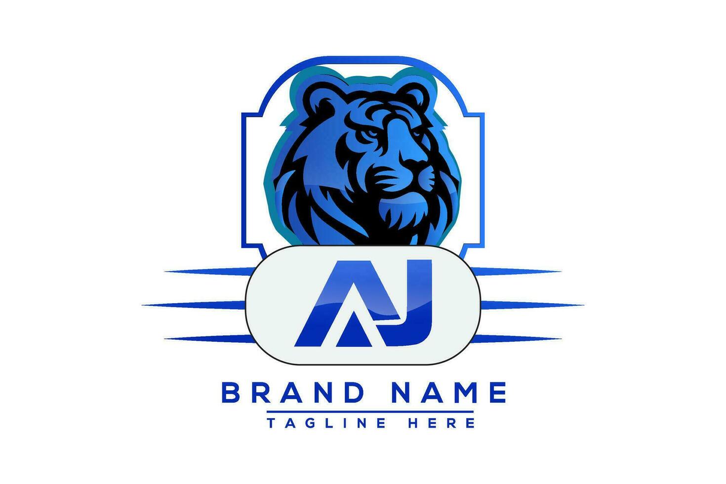 aj tiger logotyp blå design. vektor logotyp design för företag.