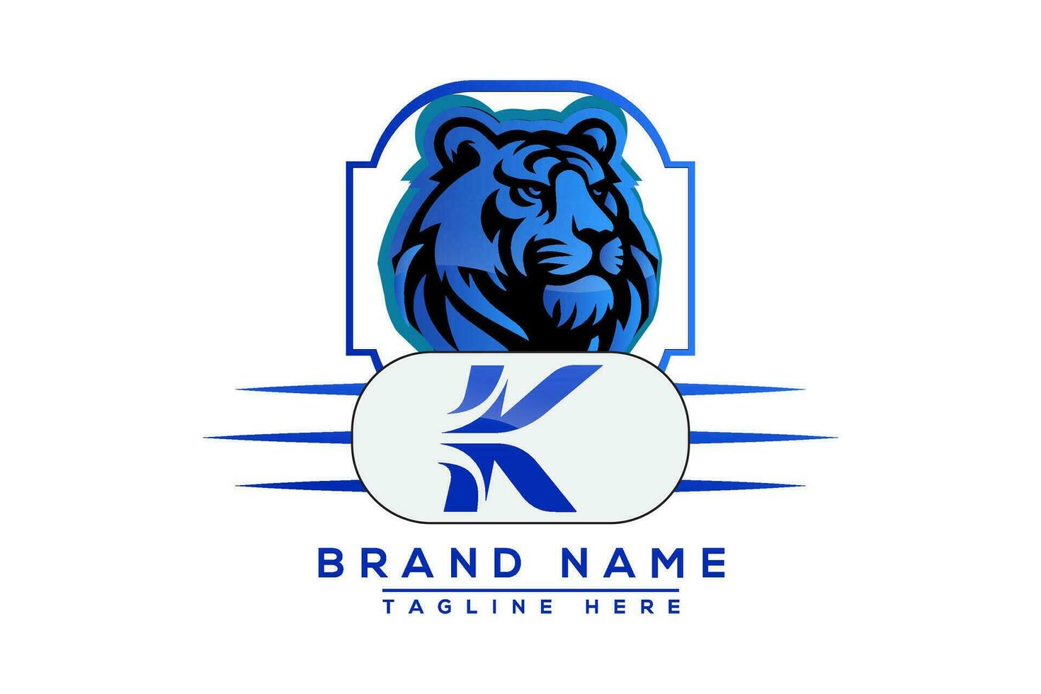 k Tiger Logo Blau Design. Vektor Logo Design zum Geschäft.