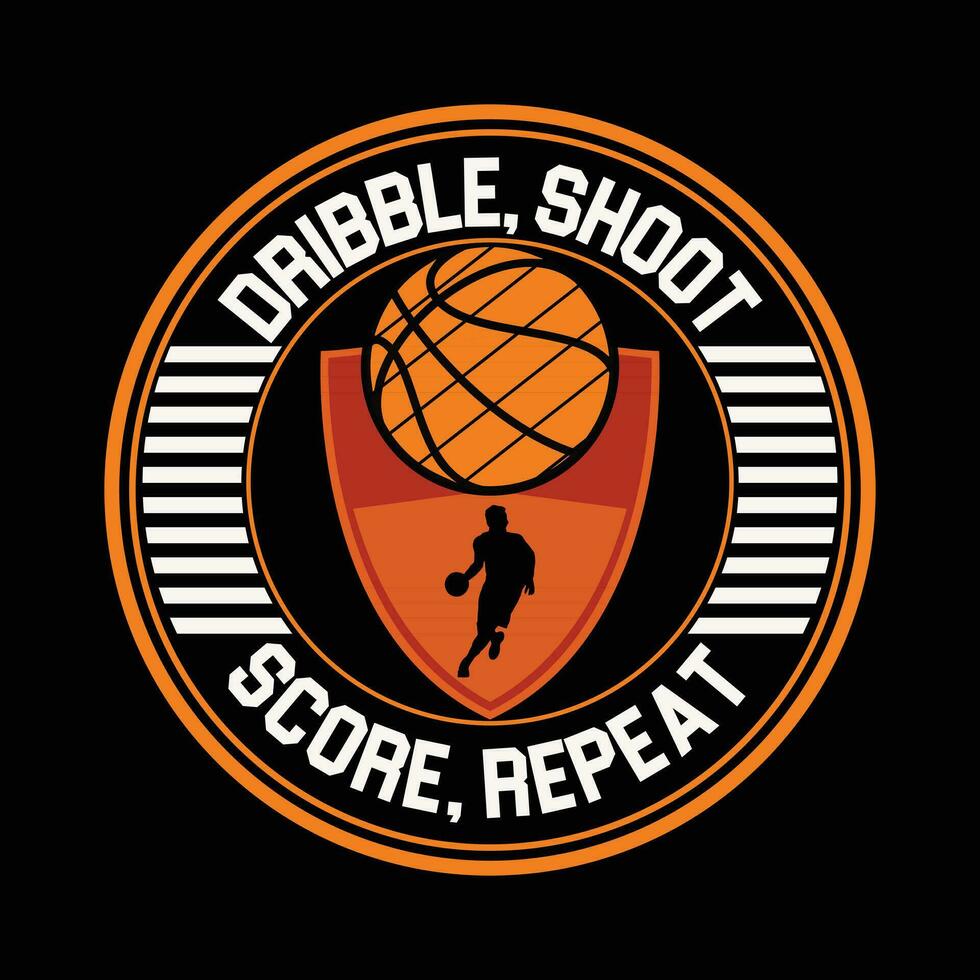 dribbeln, schießen, Punktzahl, wiederholen, Basketball T-Shirts Design. vektor