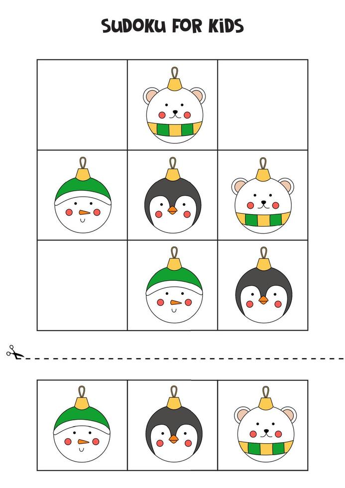 sudoku spel för barn med julgranskulor. vektor