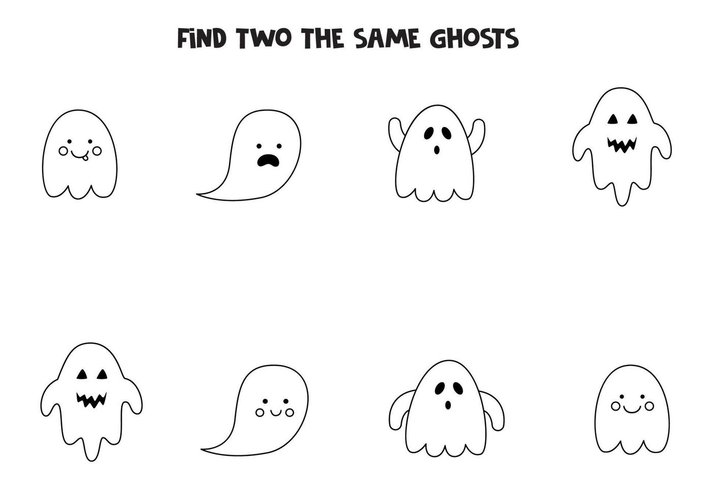 hitta två identiska halloween spöken. pedagogiskt spel för förskolebarn. vektor