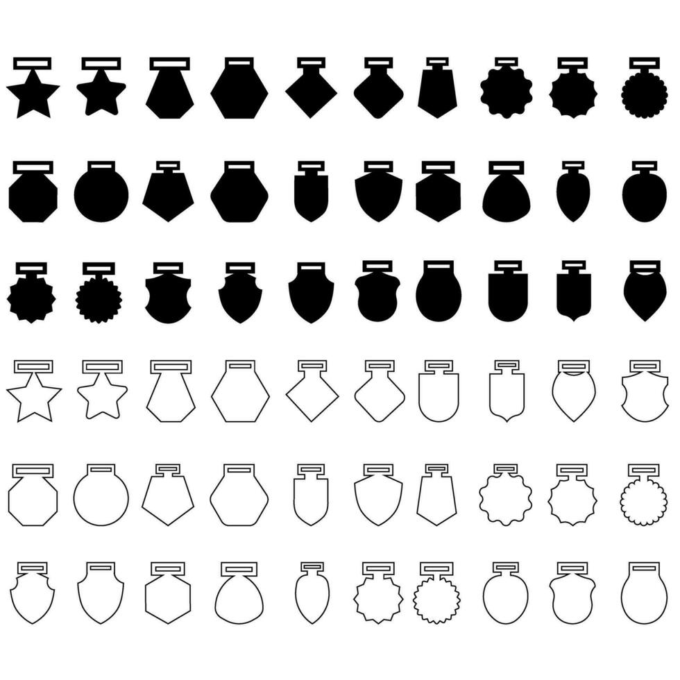 medalj mall ikon vektor uppsättning. tilldela form illustration tecken samling. medalj laser skärande symbol eller logotyp.