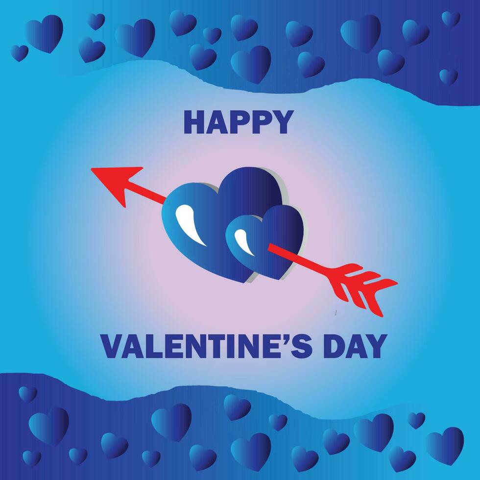 kostenlos Vektor Valentinstag wünsche Karte Design mit doppelt Blau Herzen mit rot Pfeil auf Blau Hintergrund