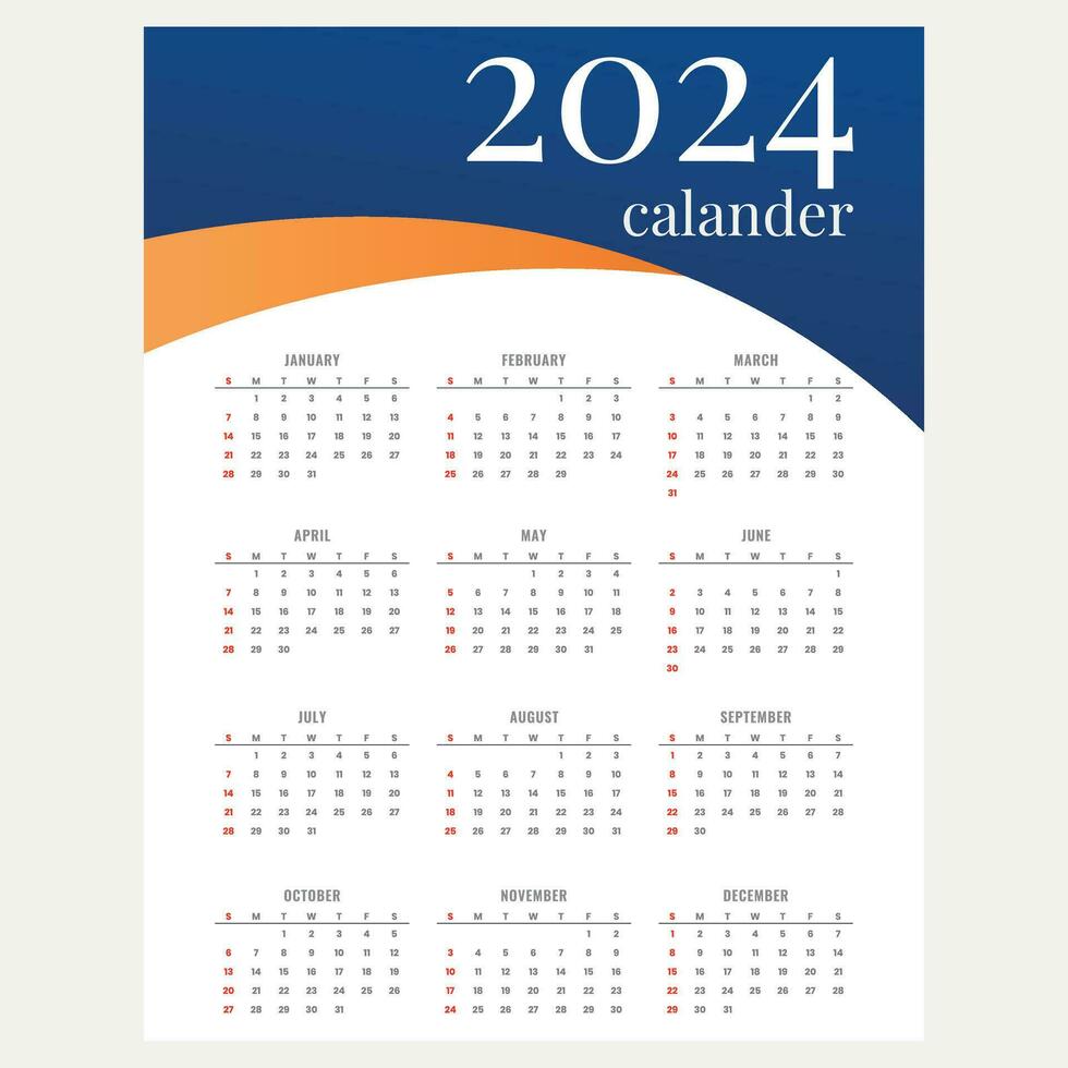 2024 jährlich Planer Kalender Vorlage Zeitplan Veranstaltungen oder Aufgaben vektor