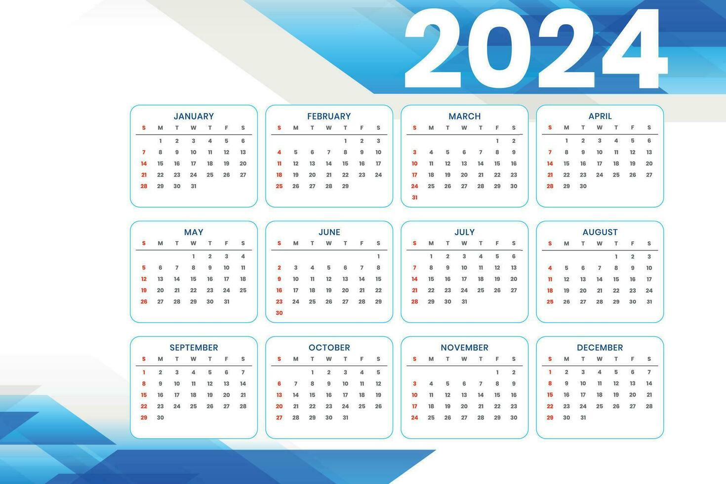 einer Seite Mauer Kalender Vorlage zum 2024 Jahr vektor