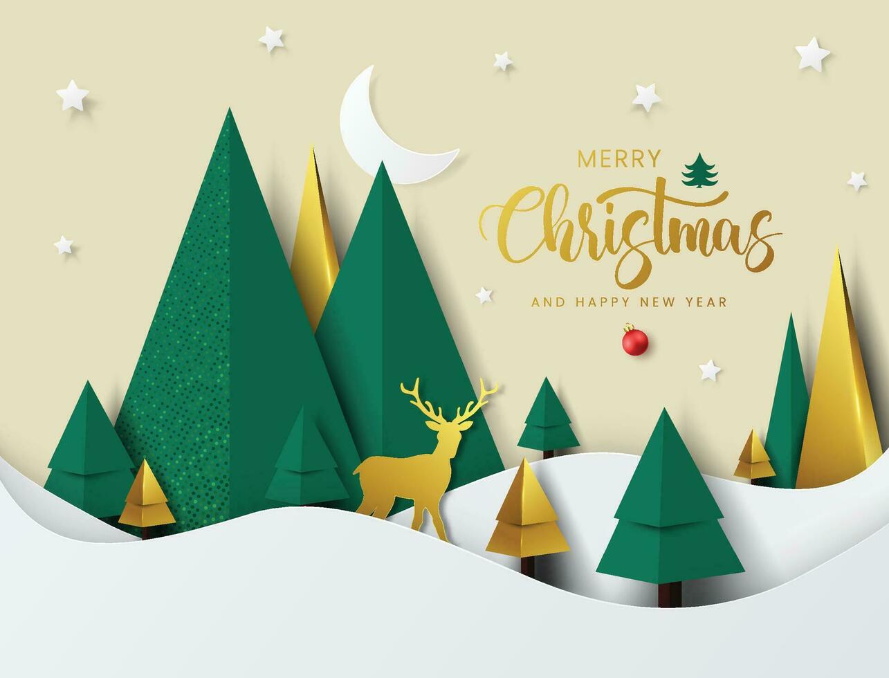 fröhlich Weihnachten und glücklich Neu Jahr Gruß Karte mit Illustration. Grün und golden Kombination. vektor