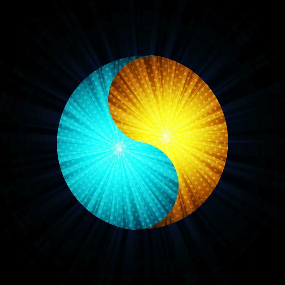 yin och yang halvton med ljus stråle vektor