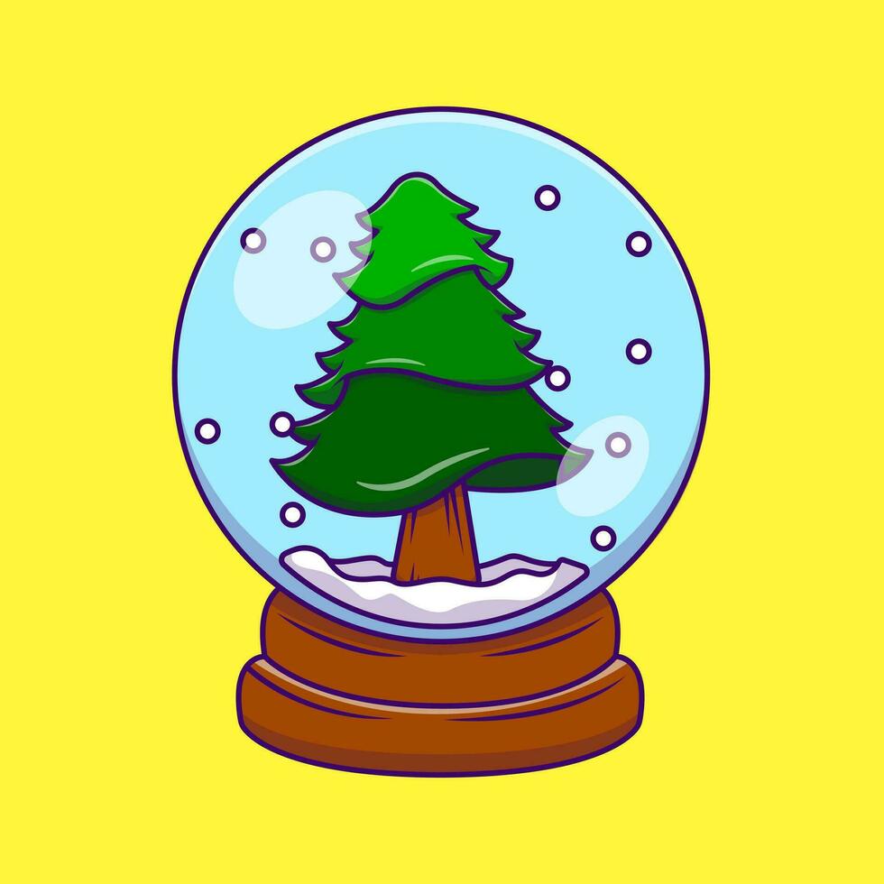 jul träd i en snö klot tecknad serie vektor ikoner illustration. platt tecknad serie begrepp. lämplig för några kreativ projekt.